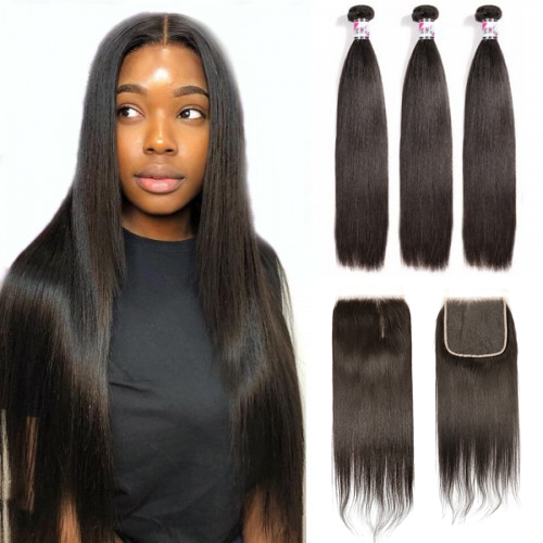 Stema Straight Virgin Hair With 5x5 Transparent Lace Closure